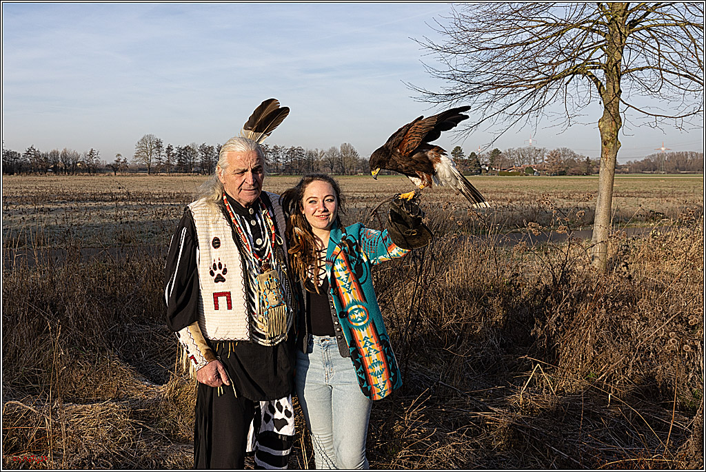 Cheyenne-Halbblut Hunting Wolf in der Falknerei Pierre Schmidt; Gymnich, 09.02.2023